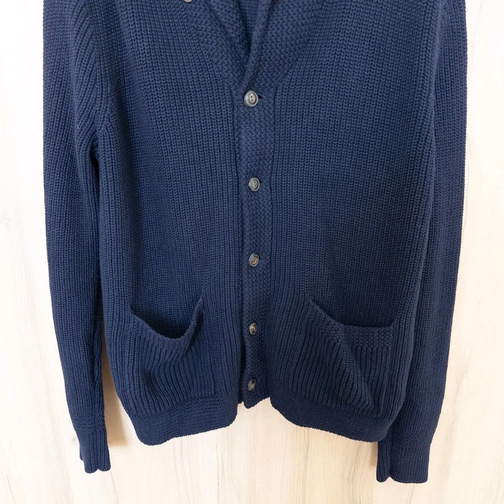 Polo Ralph Lauren Men Cardigan Large Navy Shawl Collar Heavy Fisherman Old Money